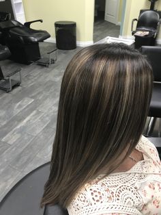 Blonde Highlights On Natural Black Hair, Highlights For Straight Black Hair, Brown Blonde Highlights On Black Hair, Black Dyed Hair With Highlights, Light Streaks In Dark Hair, Black Hair And Blonde Highlights, Black Hair Streaks, Black Hair With Highlights Straight, Streaky Blonde Highlights