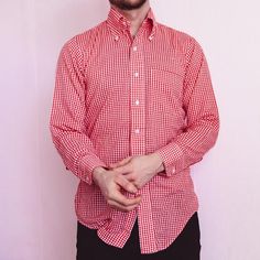 Vintage Men’s Red Check Button Down Long Sleeve Shirt from brand Getaway by ArrowFeaturing an oversized collar, front pocket and long sleeves.No size listed fits like a size men’s size Medium.Modeled on a size mediumMeasurements in inches taken while lying flatChest 21Waist 20Length 30 1/2Shoulder to shoulder 16 1/2 Retro Red Button-up Flannel Shirt, Classic Red Flannel Shirt With Pockets, Retro Red Collared Flannel Shirt, Classic Collared Flannel Shirt For Spring, Classic Red Long-sleeved Flannel Shirt, Classic Spring Flannel Shirt, Casual Red Long Sleeve Dress Shirt, Casual Red Dress Shirt For Spring, Casual Red Collared Dress Shirt