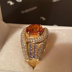 Authentic 14kt Gold Stamped, Mandarin Spessertite Garnet Ring With Authentic Color Change Alexandrite And Diamond Stones. Large, Heavy Band, One Of A Kind. 9.26 Grams Of Gold. Retail Is $1295 Alexandrite Ring, Garnet Ring, Design Jewelry, Garnet Rings, Orange Gold, Diamond Stone, 14kt Gold, Womens Jewelry Rings, Color Change