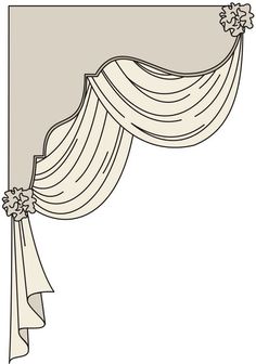 an image of a curtain with flowers on the top and bottom side, in black and white