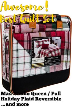 Max Studio Queen / Full  Holiday Plaid Reversible Cotton Quilt Set Red Green White Cotton Quilt Set, Holiday Plaid, White Quilt, I Am A Queen, Max Studio, Cotton Quilts