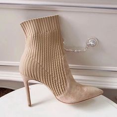 Nude Plush Lined Cable Knit Sock Boots Sock Boot Style Cable Knit Plush Short Fur Lining 8cm Heel Nude Suede Pointed Toe Nude Suede Heel Handmade & Sturdy These Are So Comfortable, It Is Like Walking On A Cloud The Cable Knit Is Stretchy Color: Nude Size: 8 Women’s Winter Beige Pointed Toe Booties, Cable Knit Socks, Cheap Ankle Boots, Patchwork Fashion, Ankle Sock, Sock Boots, Knit Boots, High Heel Boots Ankle, Leather High Heels