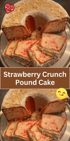 Strawberry Crunch Pound Cake, Crunch Pound Cake, Simple Strawberry Cake, Oreo Crunch, Cream Cheese Pound Cake Recipe, Homemade Cream Cheese Frosting, Strawberry Crunch Cake, Homemade Cream Cheese