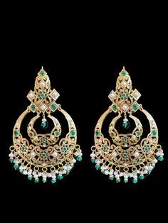 Ready to ship chandbali earrings gold plated on 92.5 silver large sized 4 inches long fresh water pearls with emerald beads and stones used gwt - 49.96gms ntwt-33.97 GMs Green Chandbali Earrings With Stone Work, Green Chandbali Temple Chandelier Earrings, Green Chandbalis With Stone Work, Pearl Drop Chandbali Earrings, Green Chandbali Chandelier Earrings With Intricate Design, Green Chandbali Chandelier Earrings, Heavy Green Chandbali Chandelier Earrings, Hand Set Chandbali Pearl Earrings For Festivals, Festival Chandbali Pearl Earrings Hand Set