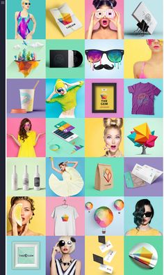 a collage of photos with different colors and shapes