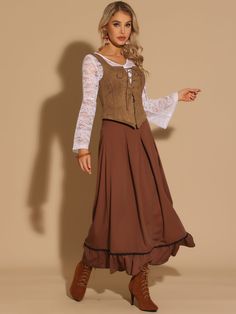 Shop Allegra K for lace zipper wide strap sleeveless waistcoat crop jacket vests you are looking for, get more women's vests for yourelf. Order now! Free Returns! Fairycore Fits, Sleeveless Waistcoat, Women's Vests, Ren Fest, Corset Vest, Fest Outfits, Brown Trousers, Brown Vest, Vintage Vest