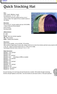 a knitted hat is shown with instructions for knitting