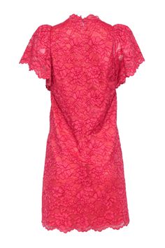 Go lush in lace with this absolutely adorable frock from Rebecca Taylor! Made with a delicate floral lace design in a vibrant coral hue, this puff sleeve beauty is perfect for your next swanky springtime soiree. You’ll be looking garden party glam when you pair this with wedges and a colorful clutch, enjoying mimosas on the patio in no time! Size 6 Shell: 65% Rayon, 35% Nylon Lining 1: 100% Polyester Lining 2: 100% Silk Concealed back zipper Lined Shift silhouette V-neckline Cap puff sleeves All Pink Lace Dress With Lace Patchwork For Spring, Pink Fitted Lace Dress With Lace Sleeves, Fitted Pink Lace Dress With Lace Sleeves, Red Lace Feminine Dress, Pink Lace Top Dress, Pink Party Dress With Lace Collar, Pink Lace Dress With Lace Top, Pink Summer Dresses With Lace Sleeves, Pink Summer Dress With Lace Sleeves