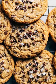 chocolate chip cookies piled on top of each other