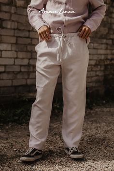 Discover the timeless elegance of ADONIS, our men's linen pants. Embrace minimalist, aesthetic, or boho styles with this versatile piece. Match it with linen shirt or top. Whether it's fall or winter, these pants are perfect for outfit as a fall wedding guest, Thanksgiving gathering or Christmas.Crafted from luxurious 100% linen, our eco-friendly and sustainable fashion is a must-have addition to your capsule wardrobe. Ultimate Capsule Wardrobe, Weddings Beach, Mens Linen Pants, Rosy Brown, Mens Linen, European Linens, Minimalist Wardrobe, Neutral Outfit, Wholesale Shoes