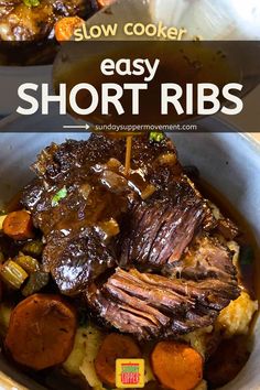 Juicy short ribs on a plate topped over mashed potatoes with gravy. Slow Cooker Short Ribs Recipe, Beef Ribs Crockpot, Short Rib Recipes Crockpot, Slow Cooker Beef Short Ribs, Slow Cooker Short Ribs, Slow Cooker Ribs Recipe, Beef Short Ribs Recipe, Cooking Short Ribs, Boneless Beef Short Ribs