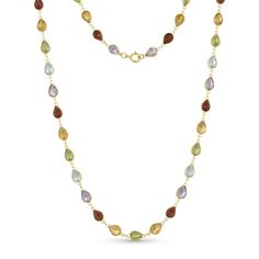 7.00ctw Pear Garnet, 5.12ctw Pear Citrine, 4.99ctw Pear Peridot, 4.50ctw Pear Amethyst And 4.49ctw Blue Topaz 14k Yellow Gold 18" Necklace. Measures Approximately 0.31"W. Spring Ring Clasp Closure. Multicolor Pear-shaped Gemstone Jewelry, Yellow Gemstones, Red Gemstones, Peridot Gemstone, Citrine Gemstone, Green Gemstones, Garnet Gemstone, Blue Gemstones, Topaz Gemstone