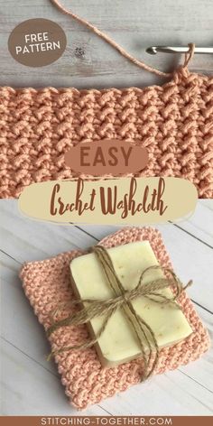 the easy crochet washcloth is made with yarn, cotton and twine