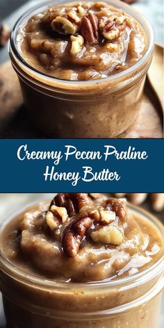 creamy pecan praline honey butter in a jar