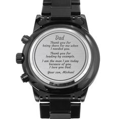 Are you looking for Personalized gift for your father for birthday, Christmas or Father's day? Get this high quality engraved watch for him. Show him how much he means to you. Ships directly in a gift box - so they can be shipped directly to your recipient. Don't need personalization? Checkout this listing https://www.etsy.com/listing/1066329726 NOTE: You can only add names, dates and salutation to personalize this item. We cannot add any personal message to the package. NEED A CUSTOM MESSAGE? S Stepdad Fathers Day Gifts, Engraved Watch, Personalized Watches, Watch Engraving, Engraved Design, Anniversary Gifts For Husband, Groomsmen Gift, Year Anniversary Gifts, Boyfriend Anniversary Gifts