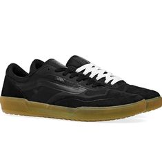 New Men's Size 7 Womens Size 8.5 Black Gum Vans Ave Pro Skate Shoes Men's Vans Black Sneakers With Gum Sole, Vans Black Sneakers With Translucent Outsole, Black Vans Sneakers With Gum Sole, Vans Black Skate Shoes With Contrast Sole, Black Leather Skate Shoes With Rubber Waffle Outsoles, Vans Black Skate Shoes With Rubber Waffle Outsoles, Van Color, Men's Vans, Black Gums