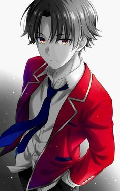 an anime character wearing a red jacket and blue tie