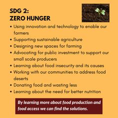 a poster with the words, sdg 2 zero hunger using innovation and technology to enable