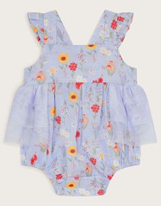 Newborn Floral Mesh Romper Blue | Newborn Babygrows, Sleepsuits & Rompers | Monsoon UK. Mesh Romper, Blue Baby, Baby Blue, Summer Outfits, Girl Outfits, Rompers