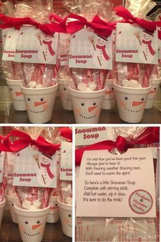 some cups with candy in them and a red ribbon around the top one has a sign on it that says woman soap