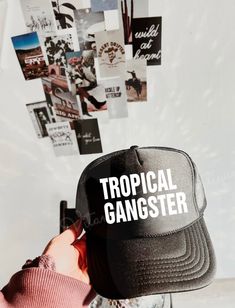 Tropical Gangster Hat - $24 Choose your color:Solid BlackBlack with White TAT: 7-14 business days Trendy Black Snapback Hat With Flat Bill, Black Trucker Hat With Letter Print And Flat Bill, Black Hip Hop Hat With Letter Print, Black Letter Print Hip Hop Hat, Black Flat Bill Baseball Cap For Summer, Adjustable Black Trucker Hat With Letter Print, Black Adjustable Snapback Hat With Letter Print, Adjustable Black Snapback Hat With Letter Print, Trendy Black Snapback Trucker Hat