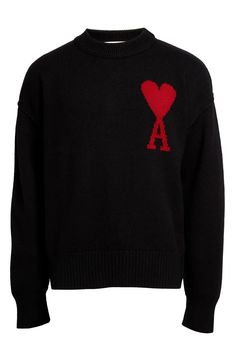 AMI PARIS Ami de Coeur Monogram Crewneck Sweater | Nordstrom Ace Of Hearts, Land Management, Ami Paris, Animal Welfare, Crewneck Sweater, Crew Neck Sweater, Black Red, Designer Clothing, Black And Red