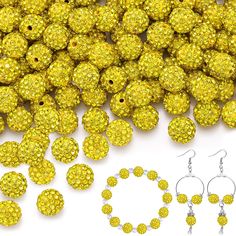 several different types of yellow beads and earrings