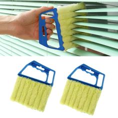 two different types of window cleaning brushes being used to clean windows with the same brush