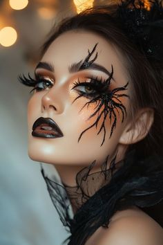 Bold Glitter Eye Makeup, Mystic Witch Makeup, Vampire Witch Makeup, Skeleton Witch Makeup, Witch Face Paint Women, Witch Make Up Halloween Aesthetic, Witches Make Up, Glam Witch Costume, Black Eye Makeup Halloween