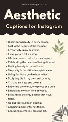 a poster with the words aesthetic captions for instagramm and an image of a plant