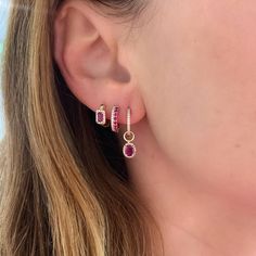 Nothing hugs your lobes better than a sweet pair of sparklers. These pretties have the perfect mix of sleek style and pop of color. Available in 14k yellow, rose, or white gold Available in .34ctw pink sapphire OR .20ctw ruby with .08ctw diamonds Inner diameter measures approximately 9mm By Curated by AB Sleek Style, Huggie Earrings, Custom Jewelry Design, Sleek Fashion, Diamond Halo, Ear Jewelry, Yellow Rose, Huggies Earrings, Pink Sapphire