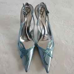 New Never Worn Rodo Evening Shoe Blue Open Toe Heels With Reinforced Heel, Luxury Blue Open Toe Heels, Blue Party Heels With 4-inch Heel, Glamorous Blue Open Heel Heels, Evening Shoe, Luxury Blue Synthetic Heels, Mermaid Shoes, Evening Shoes, Full Service