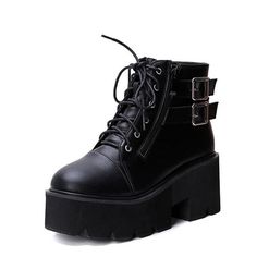 habazoo - lace up Boots  Thick Heel Ankle Boots Women High Heels Shoes punk boots platform shoes - Habazoo - Lace Up Wedge Boots, Chunky Black Boots, Wedges Boots, Black Wedge Boots, Black Wedge Shoes, Short Black Boots