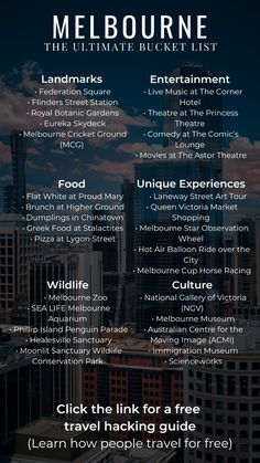 the melbourne ultimate bucket list is shown