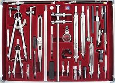 a red case filled with lots of different tools