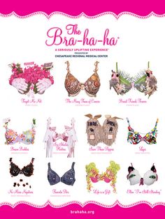 Some of our favorite Bra-ha-ha entries. #breastcancer #brahaha #breastcancerawareness Decorated Bras Ideas, Decorated Bras For A Cause, Bra Decorating Contest Ideas, Bra Shirt, Cricut Wood, Bra Art