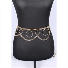 Hoop And Chain Iconic Belt - Gold / 45’ inches - Belts Edgy Chain Link Belt With Chain Strap, Edgy Chain Link Belt, Adjustable Edgy Chain Belt For Party, Edgy Adjustable Chain Belt For Parties, Edgy Metal Chain Belt, Edgy Metal Chain Belt For Party, Chic Metal Chain Belt For Night Out, Trendy Chain Belt With Strap For Night Out, Chic Metal Chain Belt For Party