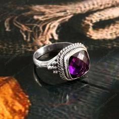 Natural Amethyst Ring Natural Amethyst Ring-925 Sterling Silver Ring-Purple Gemstone Ring-Engagement Ring-Men's Ring-Cushion Cut Ring-Handmade Ring- women's Ring Gemstone-10 mm  . ♥ Gemstone Type - Purple amethyst ♥ Metal Type  - 925 Sterling Silver ❏ Why Buy This Unique Handmade Jewelry? ♥ Nickel Free ✅ ♥ Tarnish Resistant ✅ ♥ High Quality Materials ✅ ♥ 30 Days Return Policy ✅ W H Y T O W E A R S I L V E R As a metal, silver has significant health benefits that have been used across cultures for centuries. Silver has a proven track record as a powerful antimicrobial agent fighting infections and aiding in cold and flu prevention, wound healing, and more. Silver also helps with internal heat regulation and circulation. FREE SHIPPING AND USPS TRACKED PARCELS WORLDWIDE. Our products are tota Purple Crystal Ring With Stone Setting For Anniversary, Amethyst Rings With Bezel Setting For Promise, Fine Jewelry Purple Ring With Stone Setting, Fine Jewelry Purple Stone Setting Ring, Handmade Purple Rings For Formal Occasions, Handmade Purple Rings For Wedding, Classic Handmade Purple Rings, Handmade Classic Purple Ring, Ring Man