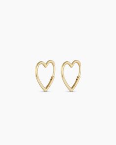 14k Gold Open Heart Huggies – gorjana Heart Huggies, Earrings Stacking, Orange Agate, Shape Wear, 14k Gold Necklace, Mix Style, Gold Necklaces, Solid Gold Jewelry, Diamond Stud