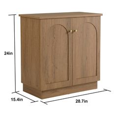 a wooden cabinet with two doors and measurements for the top half, bottom half and bottom half