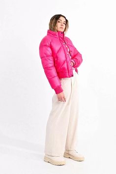 Fuchsia Puffer Coat - Fox Trot Boutique Pink Puffer Jacket Outfit, Pink Puffer Jacket, Puffer Jacket Outfit, Pop Color, Yellow Lime, Fuchsia Pink, Padded Jacket, Puffer Coat, Best Brand