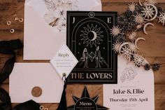 the wedding stationery was done in black and white with an art deco touch to it