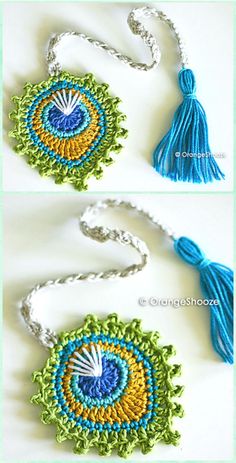 two pictures of the same necklace with different colors and designs on it, one has a tassel