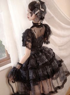 ❤︎ [Pre-order item] Lace Black Jumperskirt + Top + Choker + Sleeve❤︎
⚠Please allow 45 days for this item to be shipped. Gothic Accessories Jewellery, Drawing Dress, Lolita Outfit, Goth Fairy, Punk Dress, Lolita Outfits, Rainbow High, Fish Bone, Lace Fashion