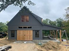 a large barn with two garages on each side