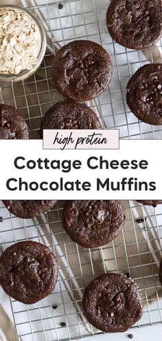 chocolate muffins on a cooling rack with oatmeal in the background