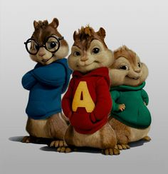 three chipmuns dressed in sweaters and glasses are standing next to each other