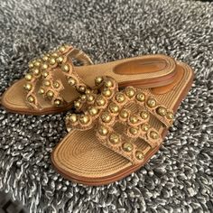 Used Onced And In Like New Condition. No Any Flaws Sz 6 Women’s Casual Gold Mules With Cushioned Footbed, Gold Slip-on Mules For Vacation, Gold Open Toe Mules For Vacation, Gold Open Heel Sandals For Beach, Gold Beach Sandals With Cork-bed Midsoles, Gold Open Heel Mules For Beach, Brown Mules With Cork-bed Midsoles For The Beach, Gold Sandals With Woven Sole For Beach, Sam Edelman Shoes