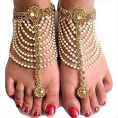 Gold Rodium Polish White and Off White color Anklet in Metal Alloy studded with Kundan, Pearl Gold Beaded Anklets For Party, Gold Metal Anklets For Festivals, Metal Anklets For Festival, Party Festival Anklets, Metal Anklets For Party, Embellished Summer Jewelry, Metal Anklets With Ankle Strap For Party, Metal Ankle Strap Anklets For Party, Gold Metal Wedding Anklet