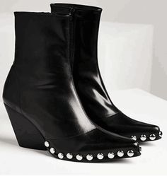 Our made-to-order customer provided this style. Fly Boots, Black Studs, High Ankle Boots, Black Stud, Western Booties, Studded Boots, Jeffrey Campbell Shoes, Shoe Obsession, Handmade Shoes